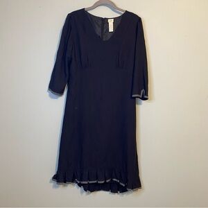 J. Jill Black V-Neck 3/4 Length Sleeve Rayon/Wool Blend Dress, Size 8